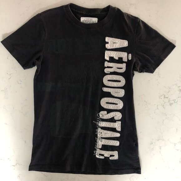 Aeropostale 1987 Casual Sht Slv Crew Nk Cotton Graphic T-Shirt Top Blk Wht Sz XS - Picture 2 of 9